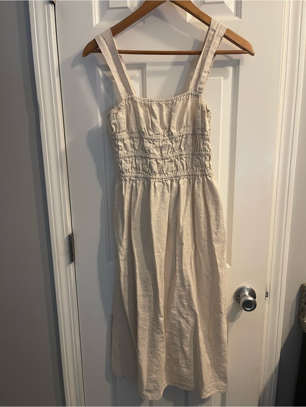 Smocked Linen-Blend Midi Sundress - Cream/Oat